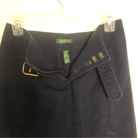 Navy blue  Lauren Ralph Lauren skirt attached belt metal buckle - Picture 5 of 8